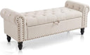 51" Upholstered Storage Bench | Button Tufted End of Bed Ottoman with Safety Hinge