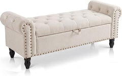 51" Upholstered Storage Bench | Button Tufted End of Bed Ottoman with Safety Hinge