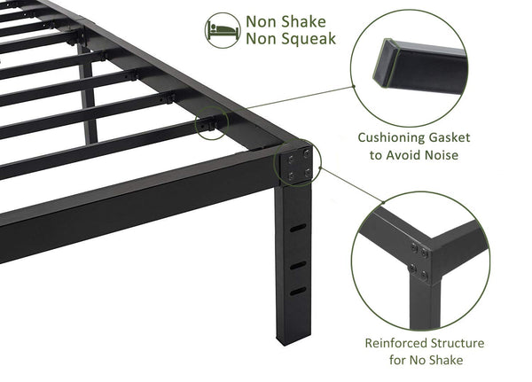 Heavy Duty King Metal Bed Frame with 18-Inch Storage