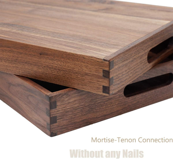 Walnut Wood Ottoman Serving Tray Set of 3 with Handles