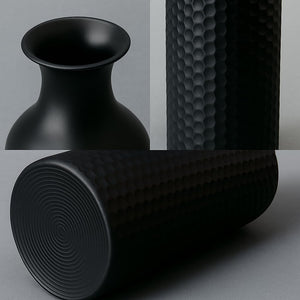 Black Metal Floor Vase Set of 3 – Honeycomb Texture