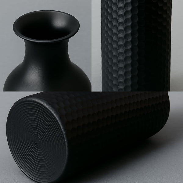 Black Metal Floor Vase Set of 3 – Honeycomb Texture