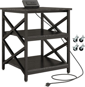 3-Tier Rolling Printer Cart with Power Outlet & Adjustable Shelf