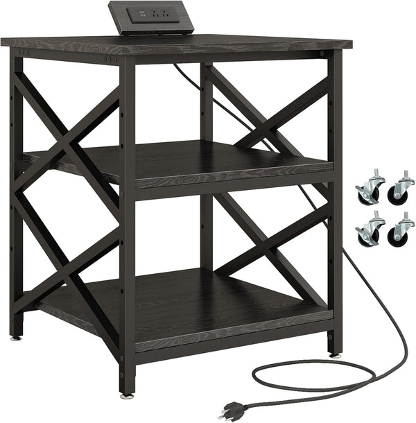3-Tier Rolling Printer Cart with Power Outlet & Adjustable Shelf