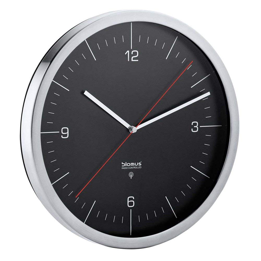 Round Black Analog Radio-Controlled Wall Clock