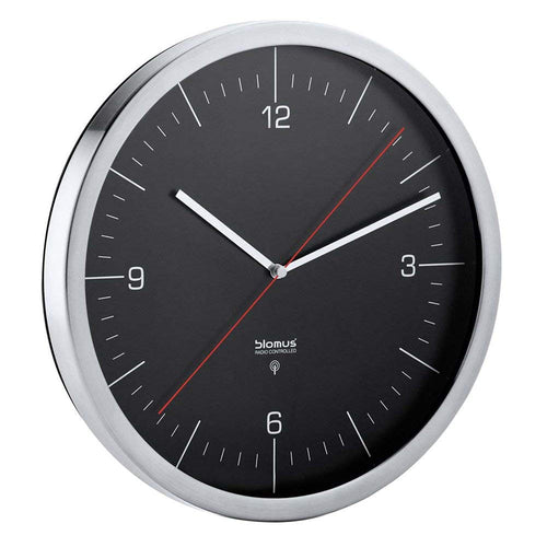 Round Black Analog Radio-Controlled Wall Clock