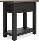 Farmhouse Chairside End Table with Charging Station and Drawer