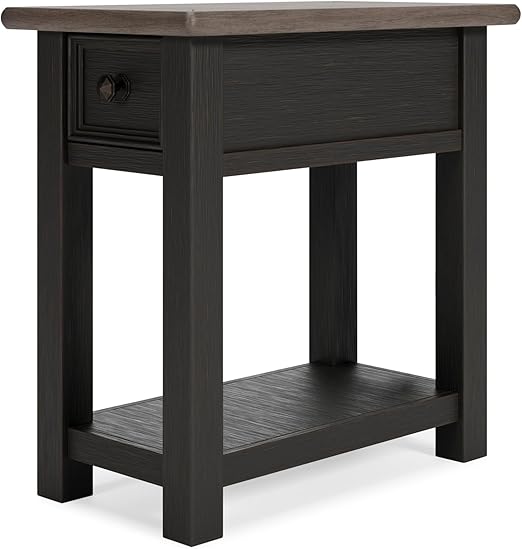 Farmhouse Chairside End Table with Charging Station and Drawer