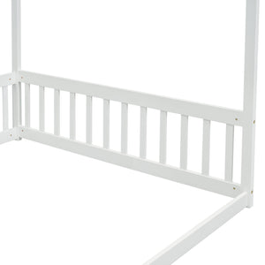 Full Size Kids Canopy Floor Bed Frame with Guardrails