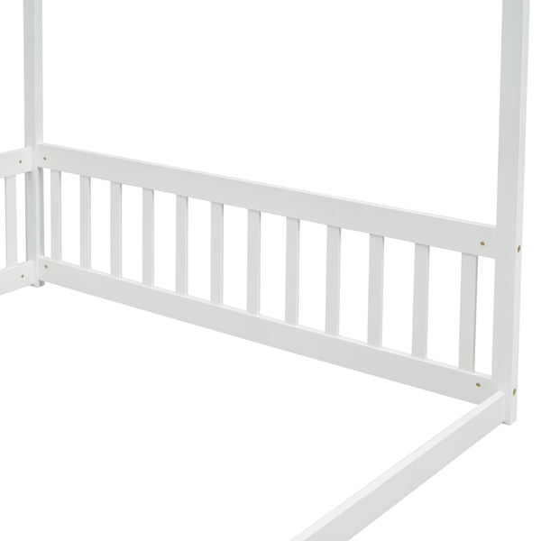 Full Size Kids Canopy Floor Bed Frame with Guardrails