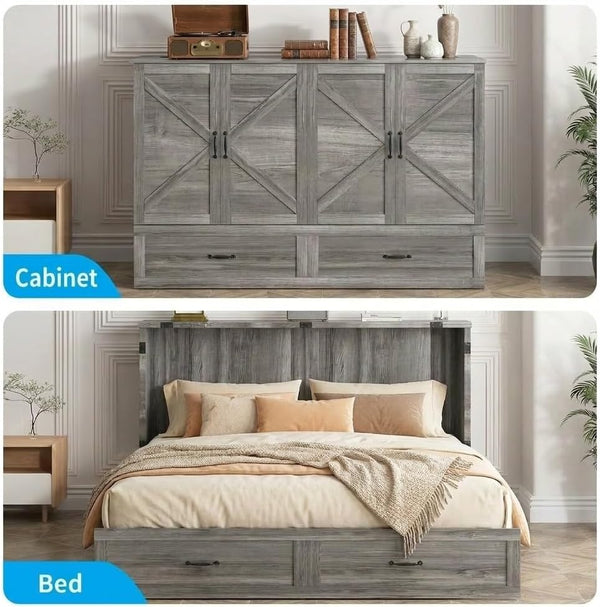 Queen Murphy Cabinet Bed with Tri-Fold Mattress