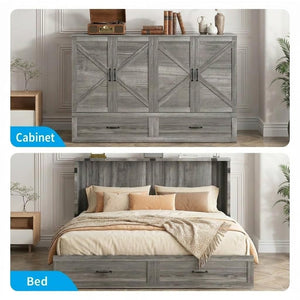 Queen Murphy Cabinet Bed with Tri-Fold Mattress