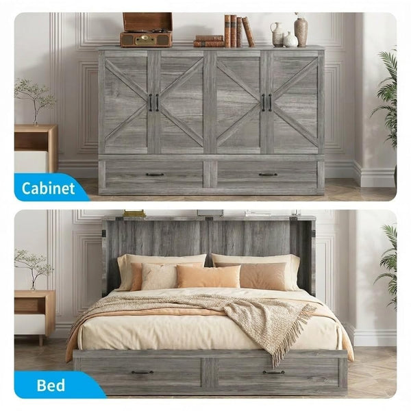 Queen Murphy Cabinet Bed with Tri-Fold Mattress