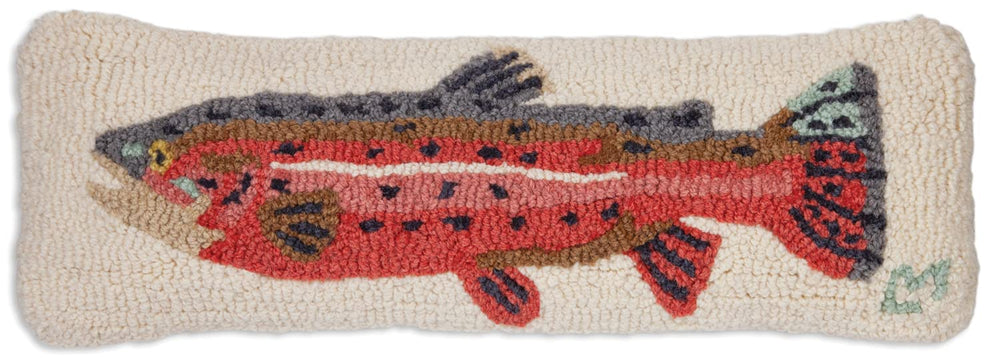 Hand-Hooked Wool Trout Throw Pillow 8" x 24"