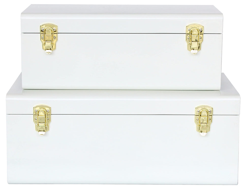 Metal Decorative Storage Trunk Set of 2 with Locking Clasps