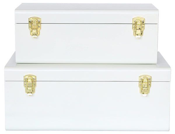 Metal Decorative Storage Trunk Set of 2 with Locking Clasps
