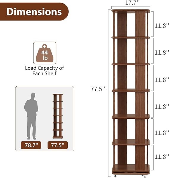 6-Tier Rotating Bookshelf Tower