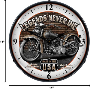 14-Inch Legends Motorcycle Lighted Wall Clock