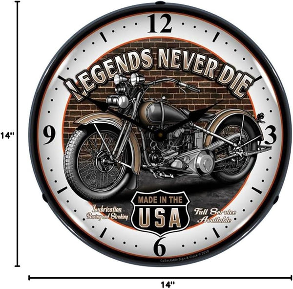 14-Inch Legends Motorcycle Lighted Wall Clock