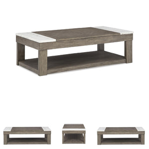 Lift-Top Coffee Table with Lower Shelf, Marble Accents & Casters