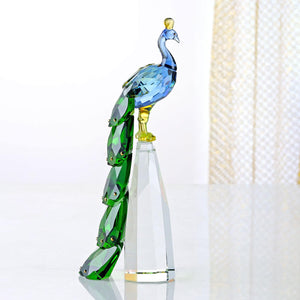 Crystal Peacock Figurine – Handmade K9 Crystal Home Decor Statue
