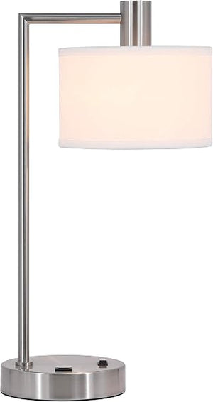 USB Table Lamp with Fabric Shade Iron Bedside Lamp