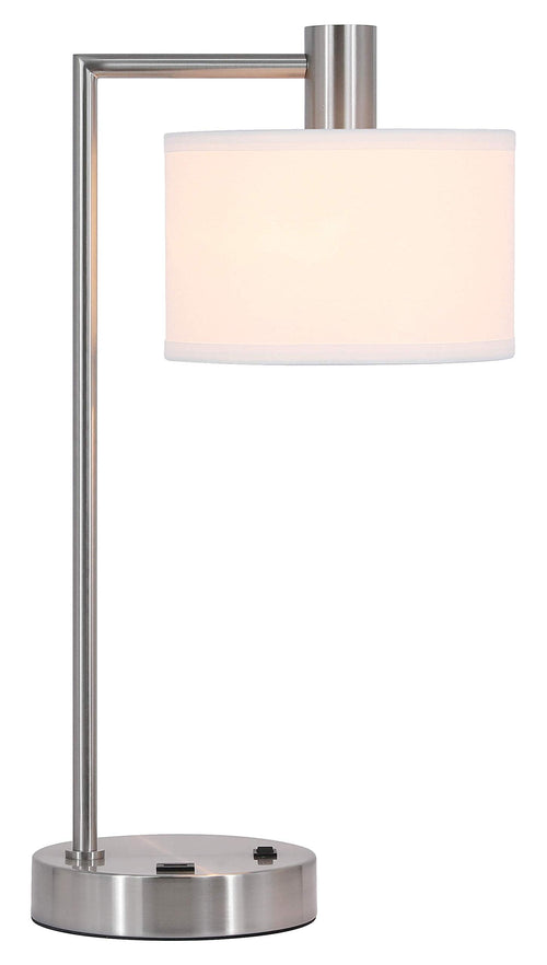 Bedside Table Lamp with USB Charging Port and Fabric Shade