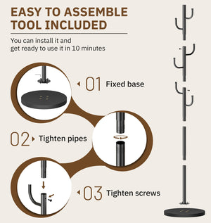 Heavy Duty Freestanding Coat Rack with Wood Base