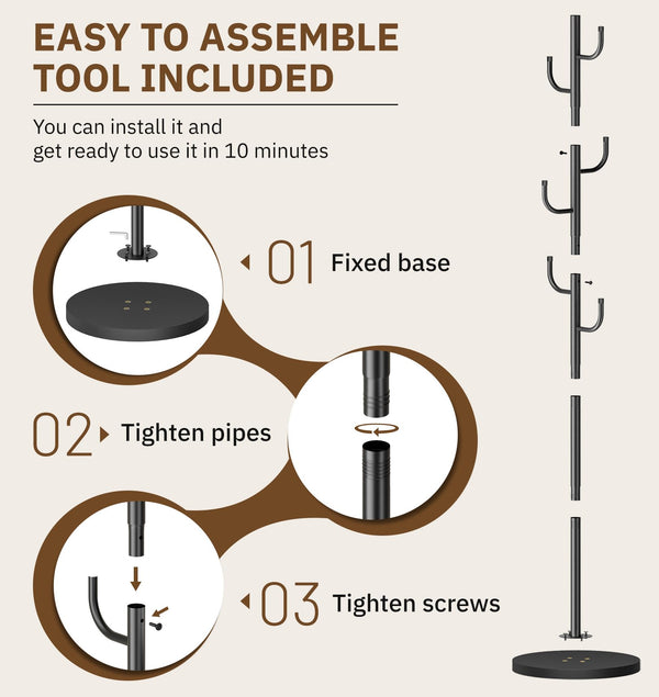 Heavy Duty Freestanding Coat Rack with Wood Base