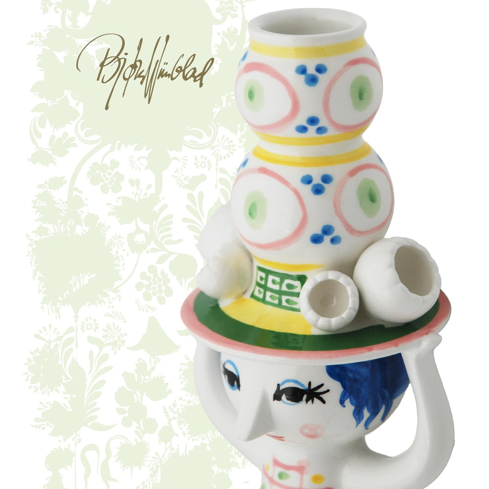 Lady with Hat Ceramic Candleholder – Hand-Painted Glazed Figurine