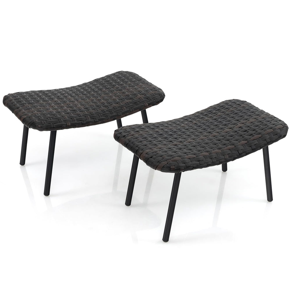 Set of 2 Outdoor Rattan Patio Ottomans with Quick Dry Foam