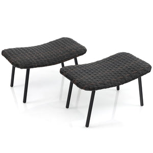 Set of 2 Outdoor Rattan Patio Ottomans with Quick Dry Foam