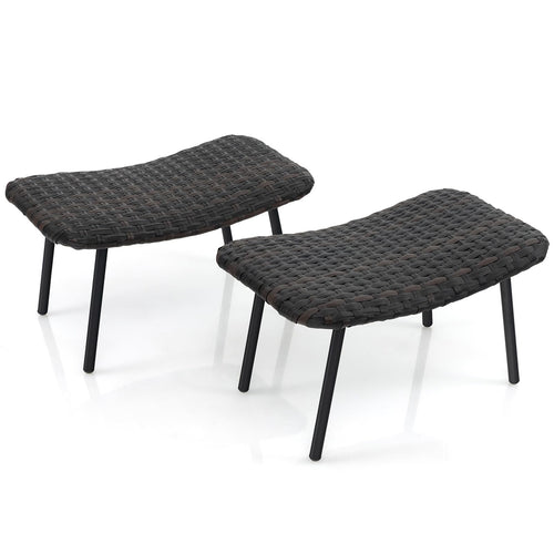 Set of 2 Outdoor Rattan Patio Ottomans with Quick Dry Foam