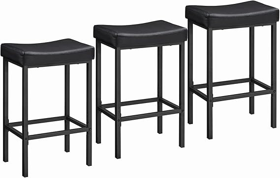 Counter Height Bar Stools with PU Leather Saddle Seat — Set of 2, 3, or 4
