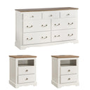 Farmhouse 3-Piece Bedroom Set – 7-Drawer Dresser & 2 Nightstands with Charging Station