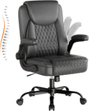 Ergonomic Leather Office Chair with Flip-Up Arms & Lumbar Support
