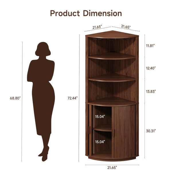 Corner Bar Cabinet with LED Lights & Sliding Door