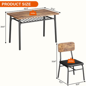 5-Piece Dining Table Set with Storage Rack & Upholstered Chairs
