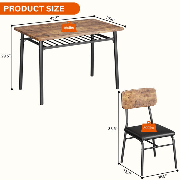 5-Piece Dining Table Set with Storage Rack & Upholstered Chairs