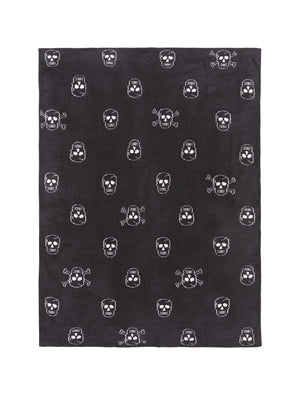 Skull Pattern Reversible Throw Blanket — Carbon & Almond, 54" x 72"