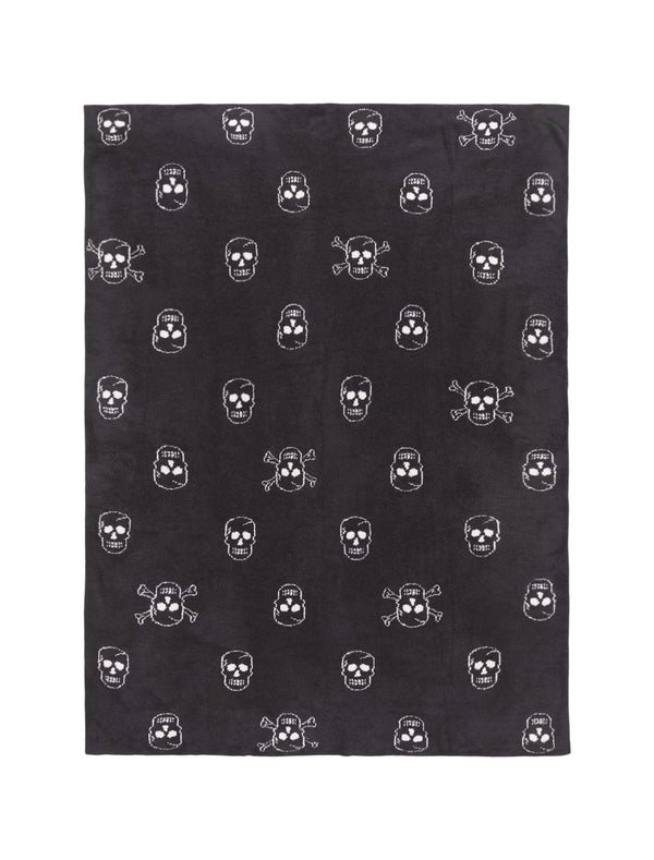 Skull Pattern Reversible Throw Blanket — Carbon & Almond, 54" x 72"