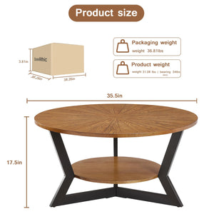 Round Coffee Table with 2-Tier Storage