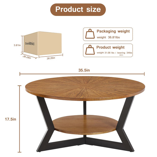 Round Coffee Table with 2-Tier Storage