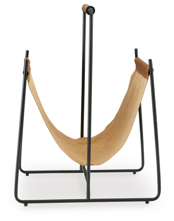 Leather Magazine Rack with Handle – Light Brown & Black