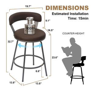Swivel Counter Height Bar Stools Set of 2 with Back