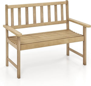 Solid Teak Wood Outdoor Bench with Armrests & Backrest, 3-Seat