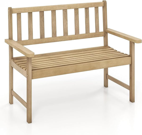 Solid Teak Wood Outdoor Bench with Armrests & Backrest, 3-Seat