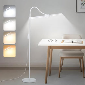 LED Floor Lamp, 18W/2000LM Bright Reading Floor Lamp for Office with Double Head, Adjustable Gooseneck Dimmable Modern Standing Light for Lash Extension Craft, Eye Caring Floor Lamps for Living Room