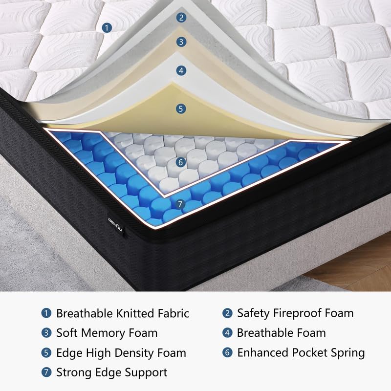 Hybrid Memory Foam Mattress – Queen & King | Gel Foam, Pocket Springs, Medium Firmness