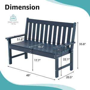 HDPE Outdoor Garden Bench – 2-Person Patio Seat with Faux Wood Grain